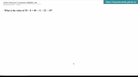 Math Olympiad for Elementary | 2018 | Division E | Contest 4 | MOEMS | 4A