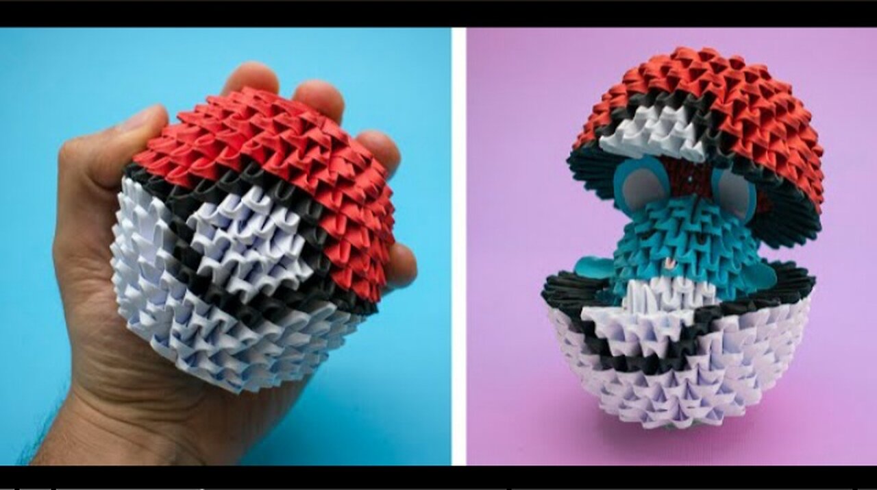 How to make a 3D origami Pokeball with Pokemon