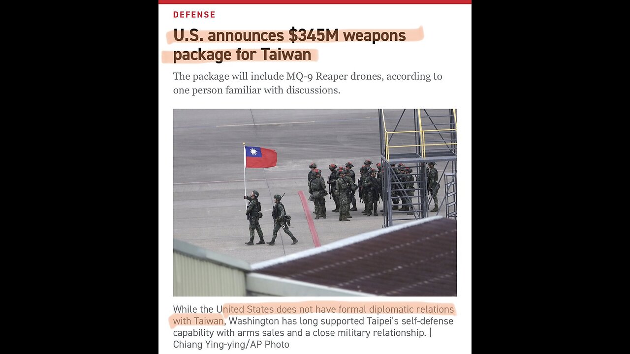 TAIWAN - "In keeping with its China policy, the U.S. does not support Taiwan independence”
