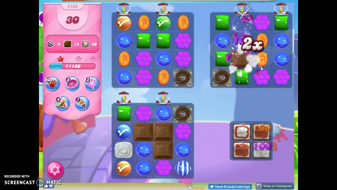 Candy Crush Level 2186 Audio Talkthrough, 2 Stars 0 Boosters