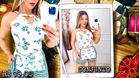 Roupa Femininas Conjunto Blusa e Short Estampa Floral Crepe!