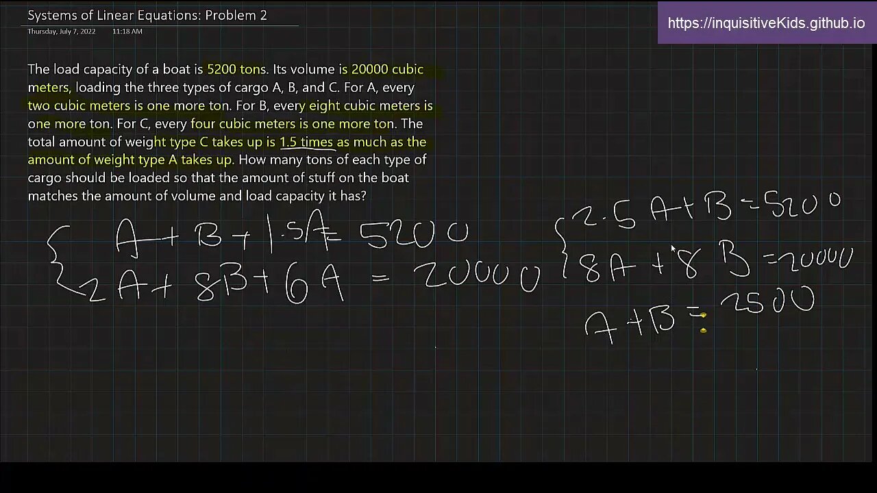 Systems of Linear Equations Word Problems: Problem 2