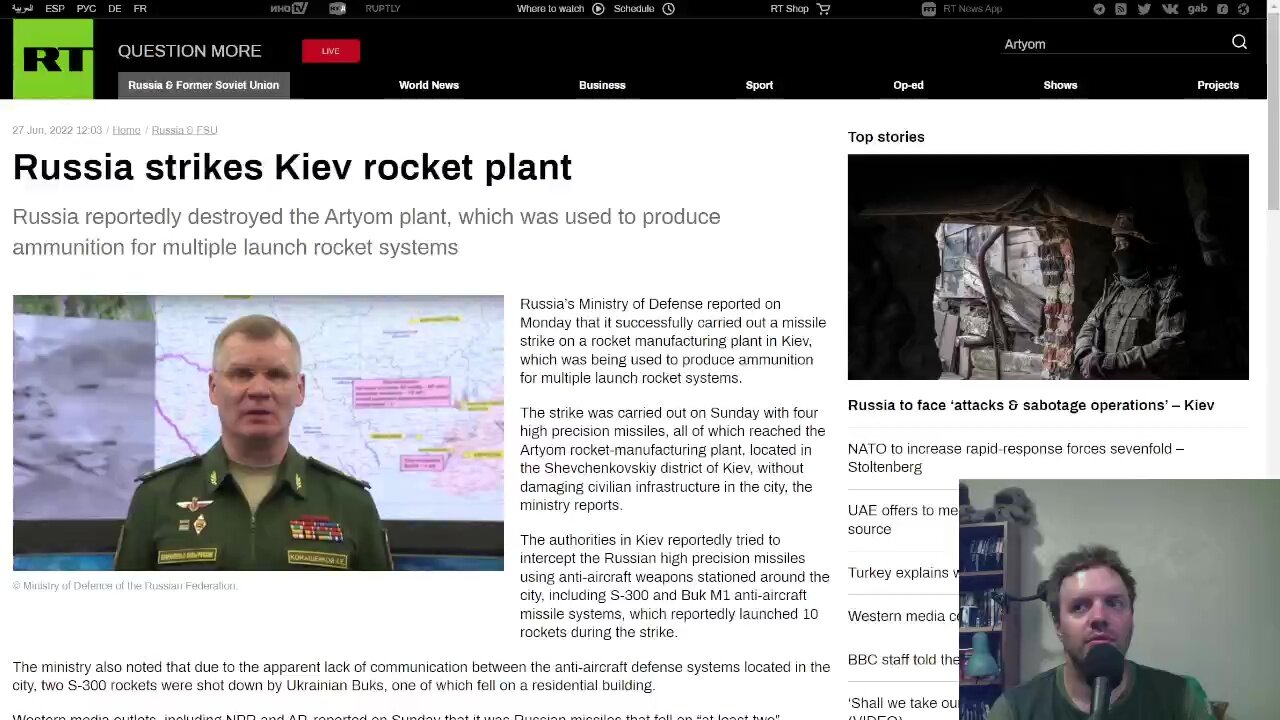 Russia strikes Artyom rocket-manufacturing plant in Kiev