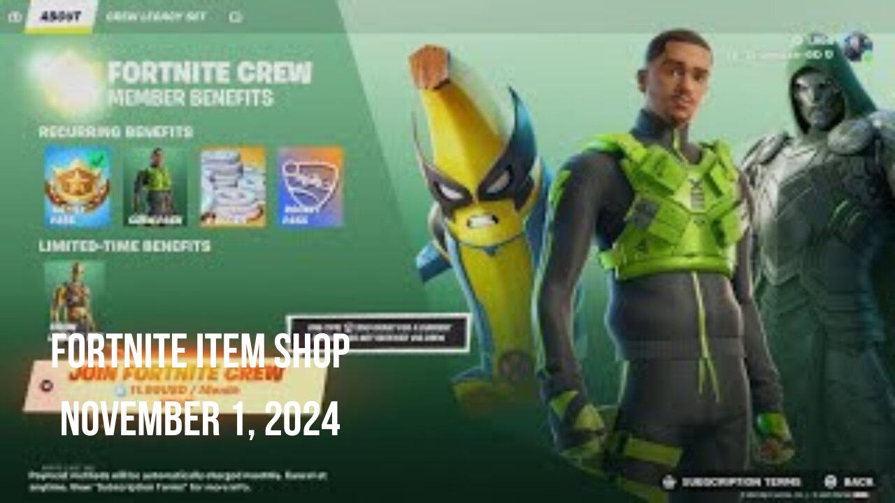 Fortnite Item Shop|November 1, 2024(*New* Fortnite Crew Bundle)