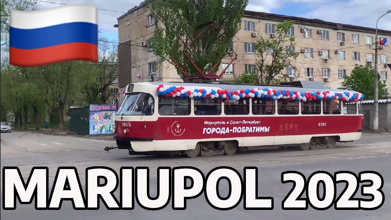 MARIUPOL-MAGGIO 2023. TRAM,MARIUPOL DOPO IL TRAMONTO,RISTRUTTURAZIONE DELLA CITTÀ DOCUMENTARIO La ricostruzione di Mariupol dei RUSSI e altri filmati fatti da NIck un residente della città RUSSA che fa vedere i lavori