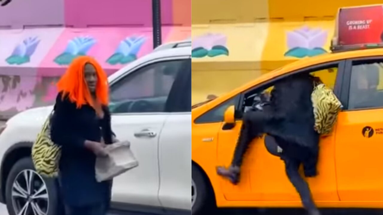 Orange-Haired Person Throws Cinder Block Through NY Taxi Cab Window