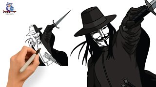 How To Draw V for Vendetta Guy Fawkes Mask - Easy Art Tutorial