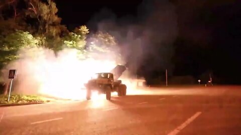 Russian BM-21 "Grad" MLRS Hammering Ukrainian Positions At Night
