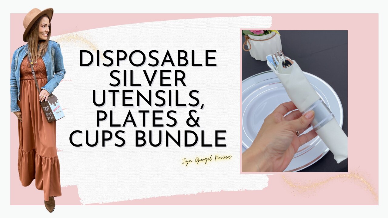 Disposable silver utensils, plates and cups bundle