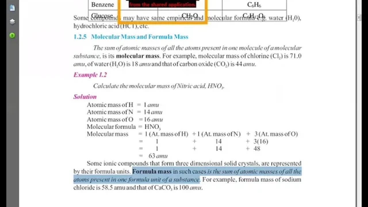 Chem 8 Lec 2 Molecular Mass and Formula Mass