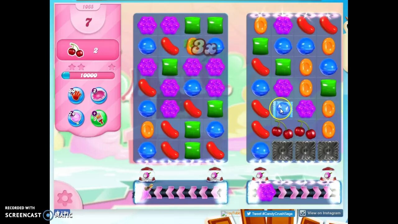 Candy Crush Level 1065 Audio Talkthrough, 2 Stars 0 Boosters