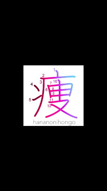 痩 - to get thin/slim down - Learn how to write Japanese Kanji 痩 - hananonihongo.com