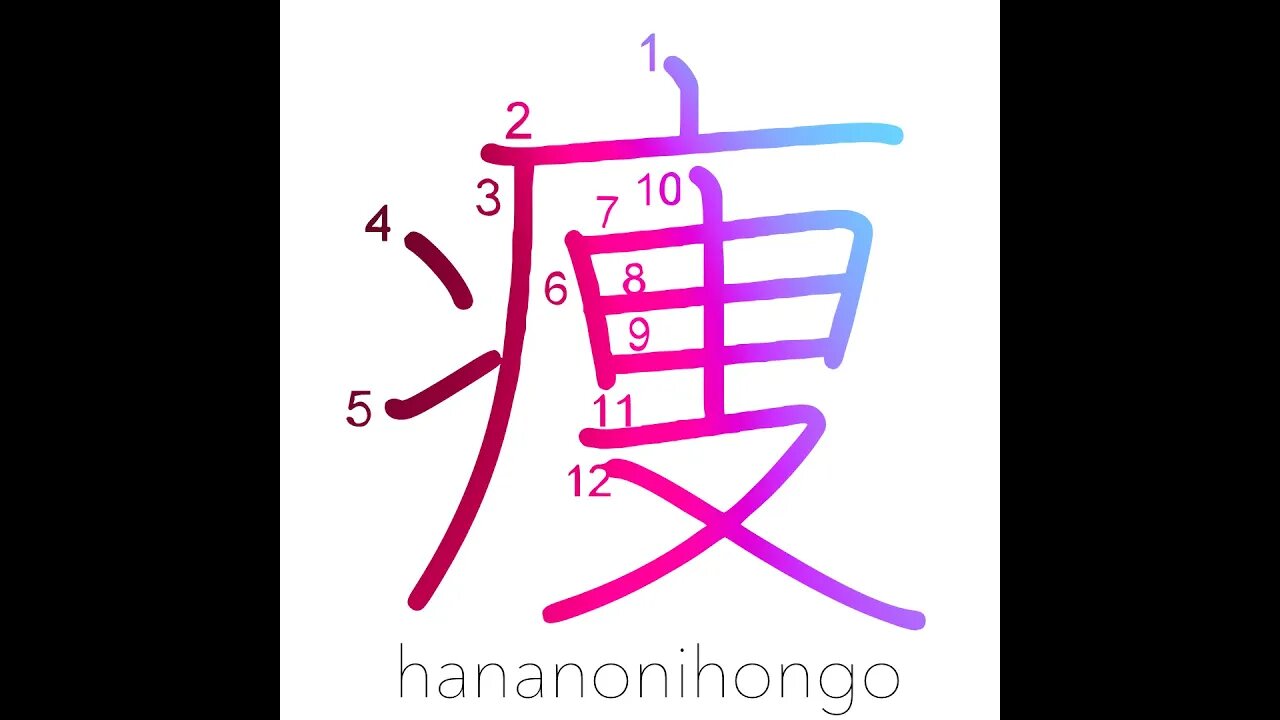 痩 - to get thin/slim down - Learn how to write Japanese Kanji 痩 - hananonihongo.com