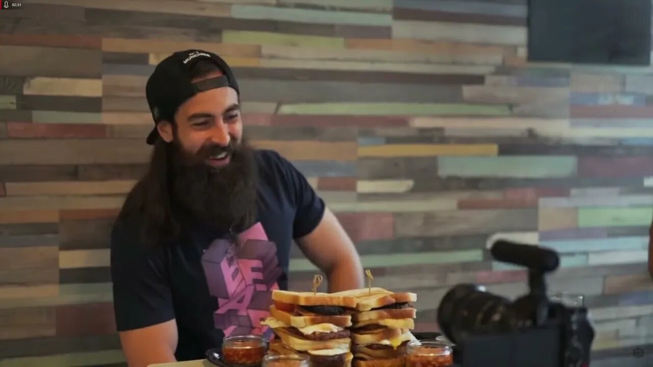 Slow motion Beard meats food Hogan's sandwich Challenge