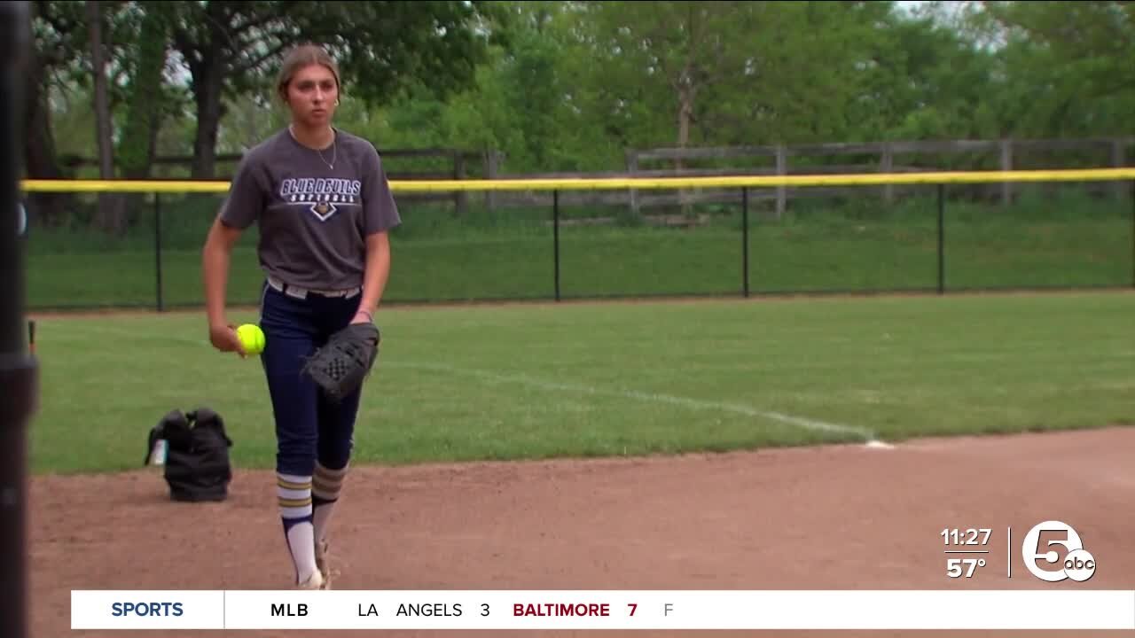 Tallmadge Blue Devils softball pitcher throws perfect game