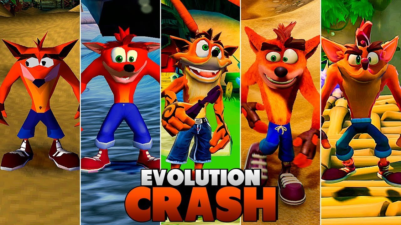 evolution of crash bandicoot in games (1996 - 2023)
