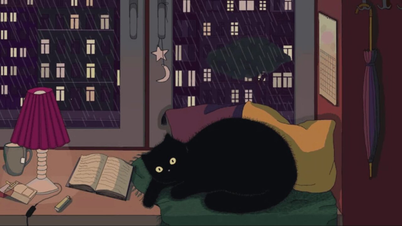 Cat Relaxing with Calm Music and Rain sound