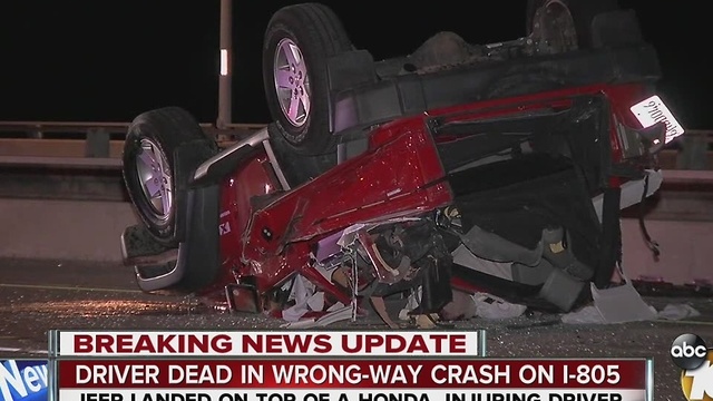 Wrong-way I-805 driver killed in violent wreck