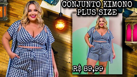 🛑 CONJUNTO KIMONO FEMININO TOP E SHORT PLUS SIZE TAMANHO 46 AO 52