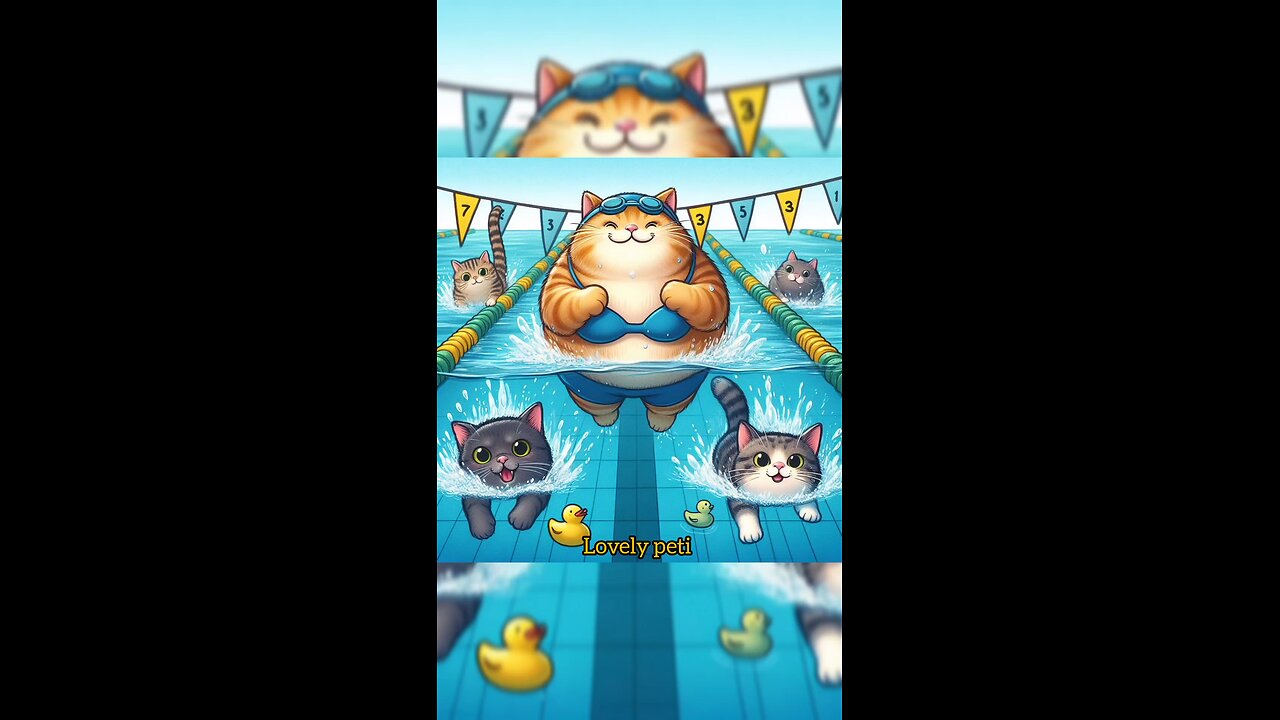 cute cats are swimming