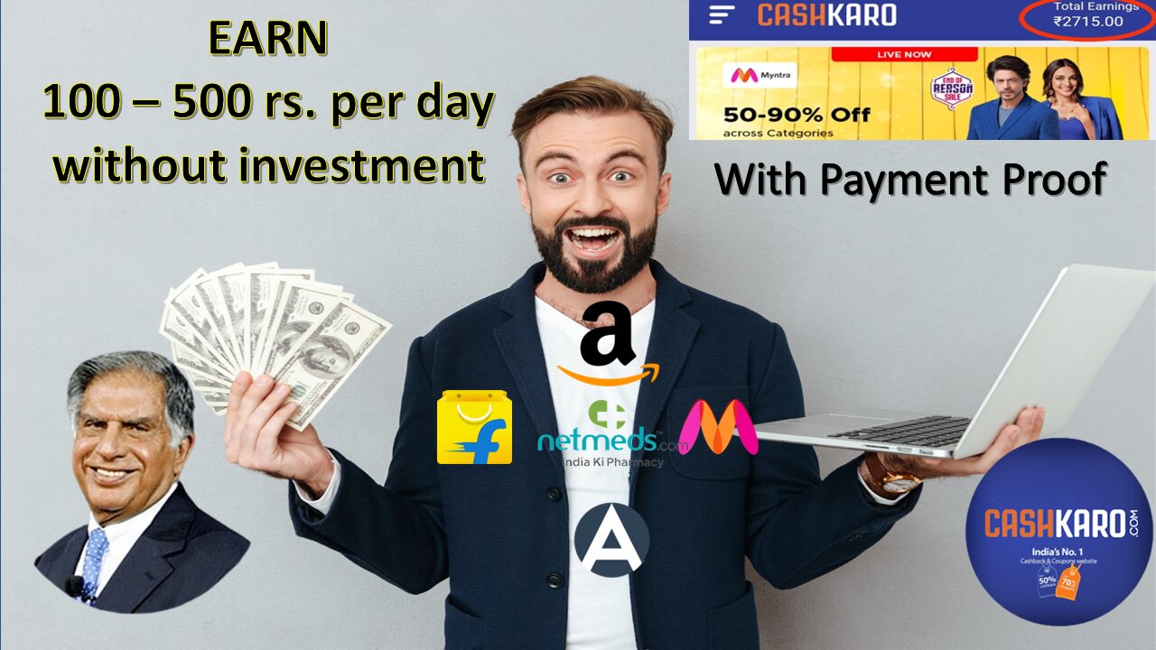 CASHKARO Indias No.1 CashBack App. Earn 100 to 500 rs. per day without Investment 100% Safe & Secure