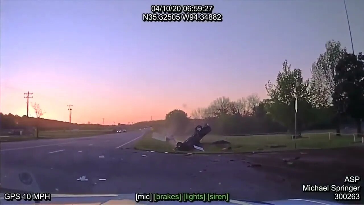 Arkansas state police trooper goes airborne after pit maneuver