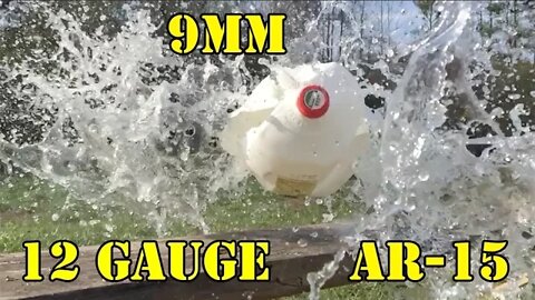 9mm vs AR-15 vs 12 Gauge... Home Defense Test: Water Jugs