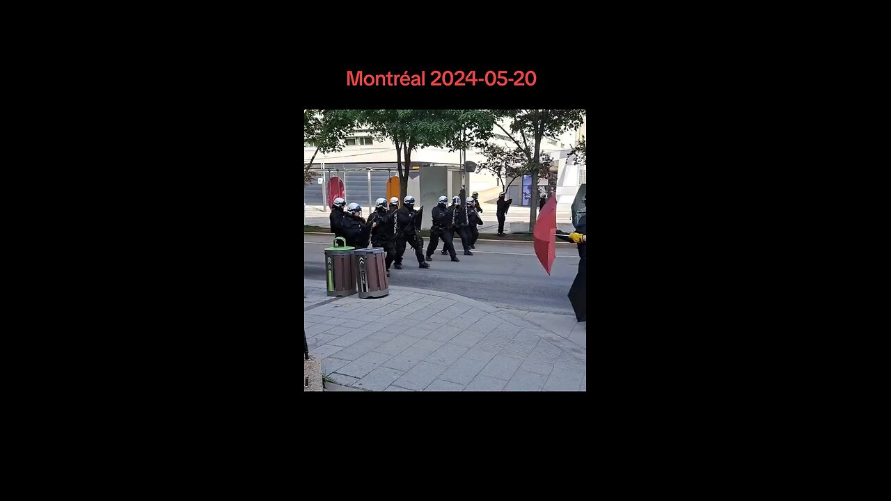 Riot police push back pro-Hamas protestors in Montreal Canada.