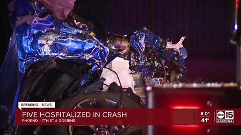 Five people hurt in crash near 7th Street and Dobbins Road