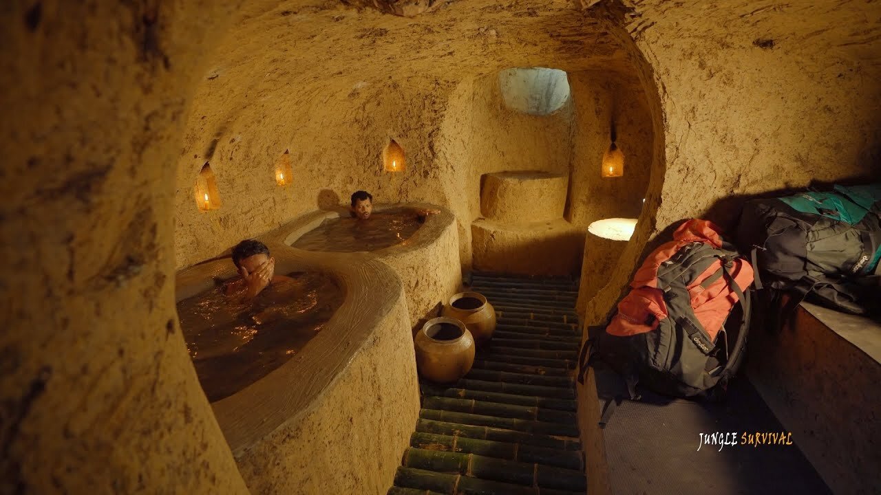 Build The Most Secret Underground Shelter with Bathtubs, Men Living Off The Grid in the Jungle