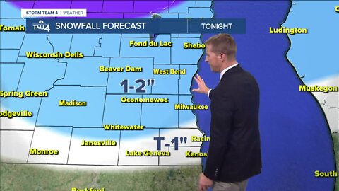 Windy, cooler Thursday with 1-2" of snow possible overnight