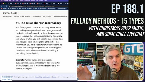 Ep 188.1: Fallacy methods - 15 types . With Christmas 2022 music, and some chill livechat.