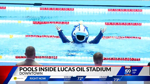 June 5, 2024 - Colts Mascot 'Blue' Tests the Water in Olympic Pools at Lucas Oil Stadium