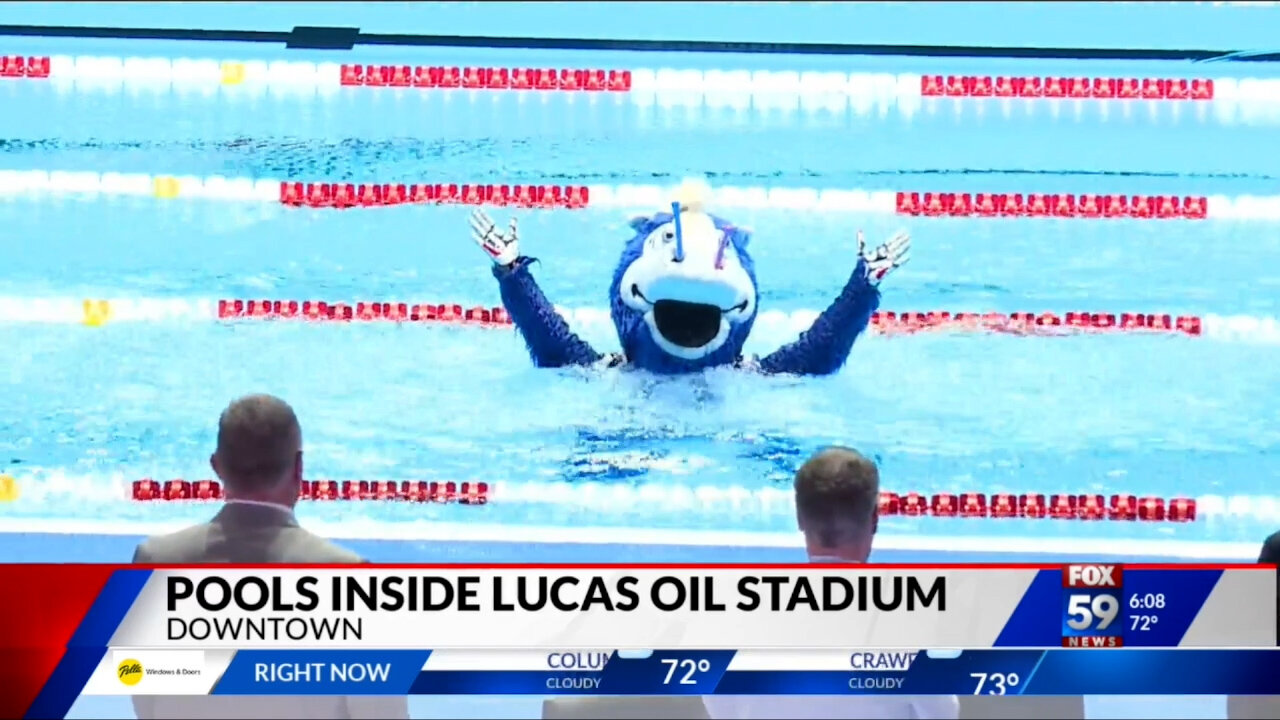 June 5, 2024 - Colts Mascot 'Blue' Tests the Water in Olympic Pools at Lucas Oil Stadium