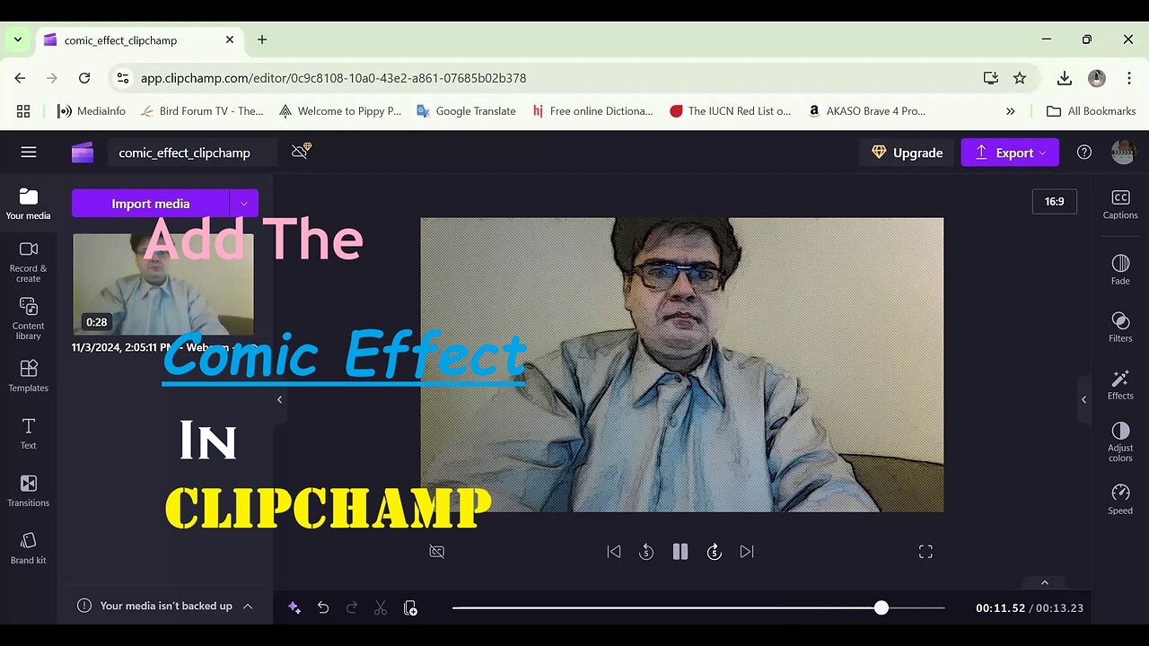 Add The Comic Effect In Clipchamp