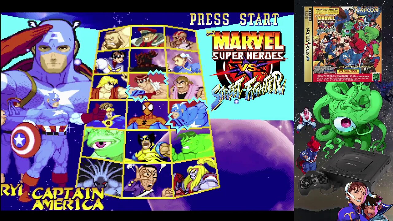 Marvel Super Heroes vs. Street Fighter (Sega Saturn) - Ryu & Captain America gameplay