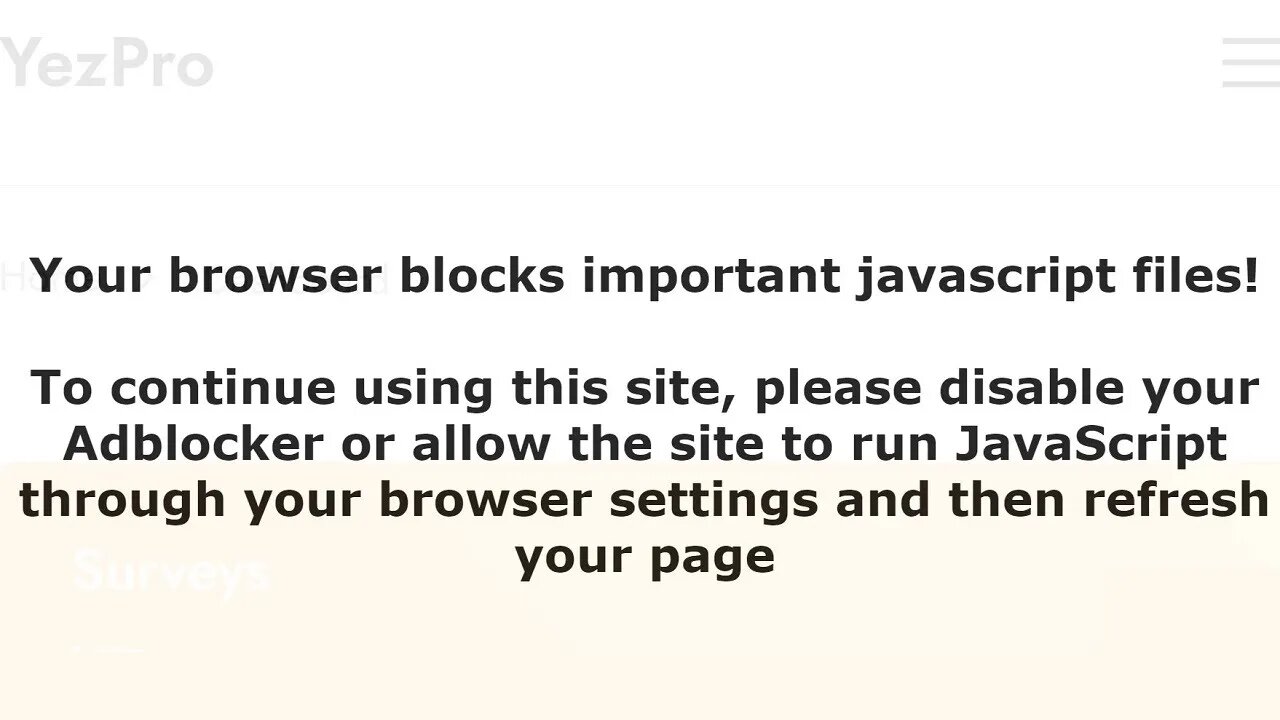 YezPro Erro de Adblock e liberação de Javascript perto dos 60 dólares