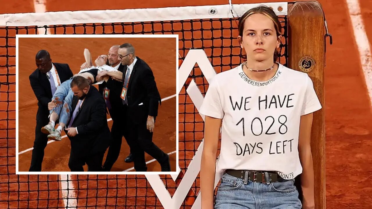 Idiot Climate Change Protestor Chains Herself To Net During French Open