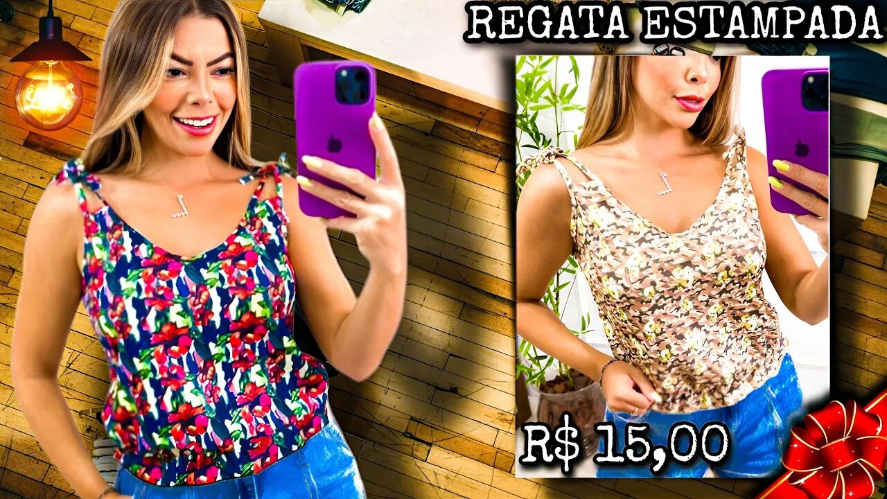 Regata Estampada com Alça de Amarração Feminina/ @shopee