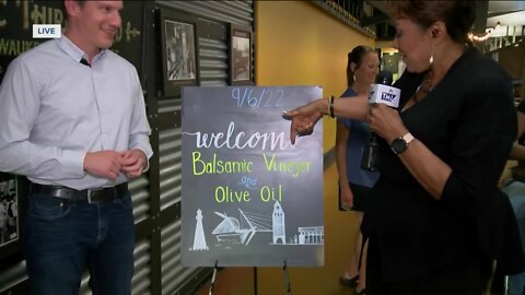 Cooking with balsamic vinegar, olive oil at the Milwaukee Public Market