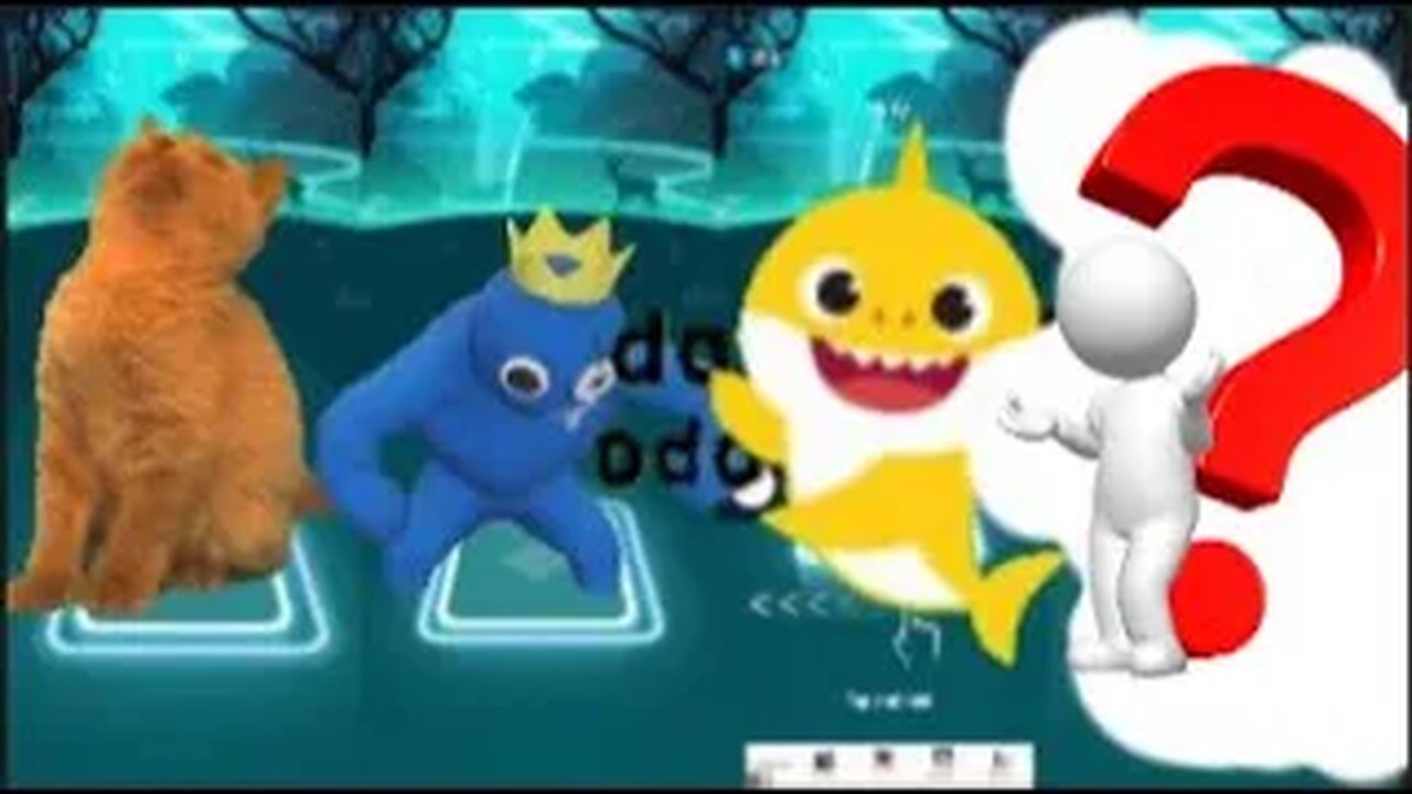 Cute Cat VS Rainbow Friends Blue VS Baby Shark VS Unknown(see in this video) | Tiles Hop EDM Rush