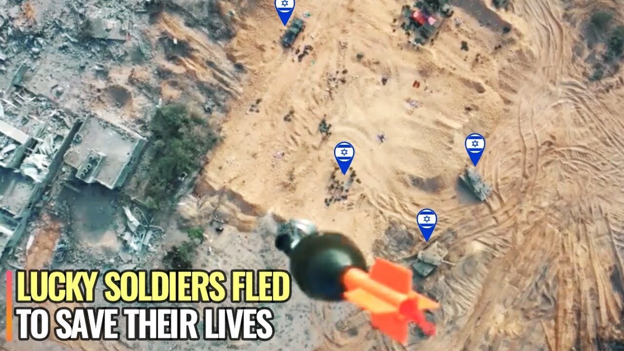 Hamas drone dropping mini bomb to huge piles of Israeli infantry