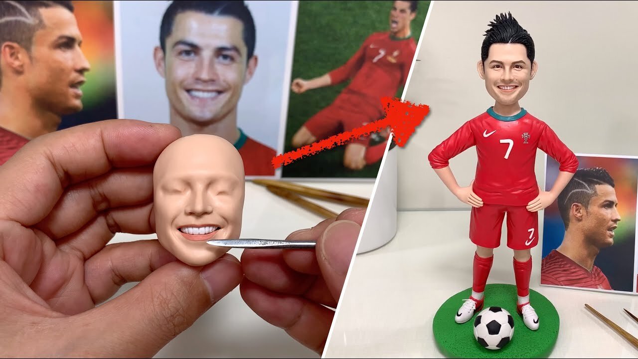 Clay sculpture of Cristiano Ronaldo - The full figure sculpturing process from scratch