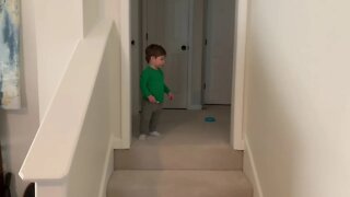 Grant playing with exercise ball