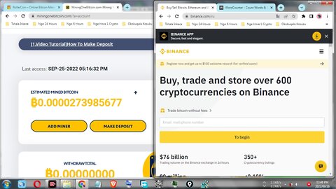 How To Make Money For Free By Mining Bitcoin At MiningOneBitcoin And Withdraw At Binance Wallet