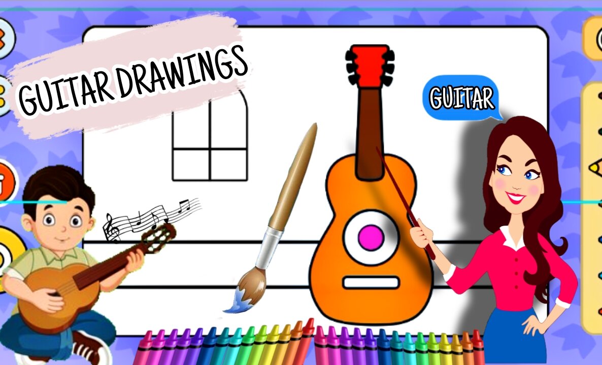 How to draw a GUITAR 🎸| easy step by step guitar drawings|