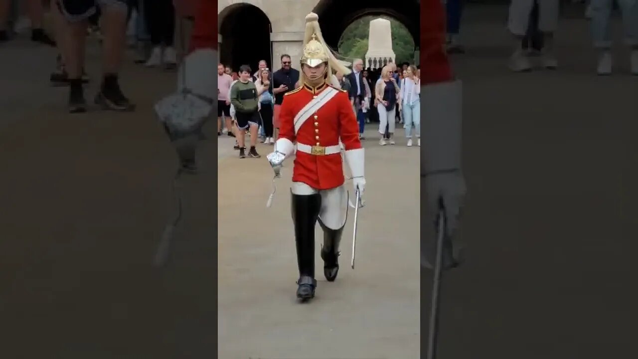 The Queens Guard Shouts make way at school kids #horseguardsparade