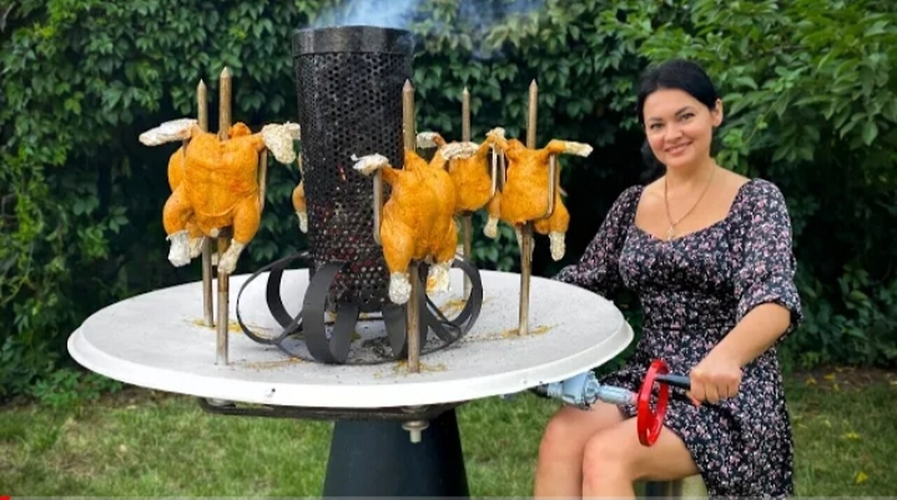 Crispy Grilled Chickens fried on an old Satellite Dish