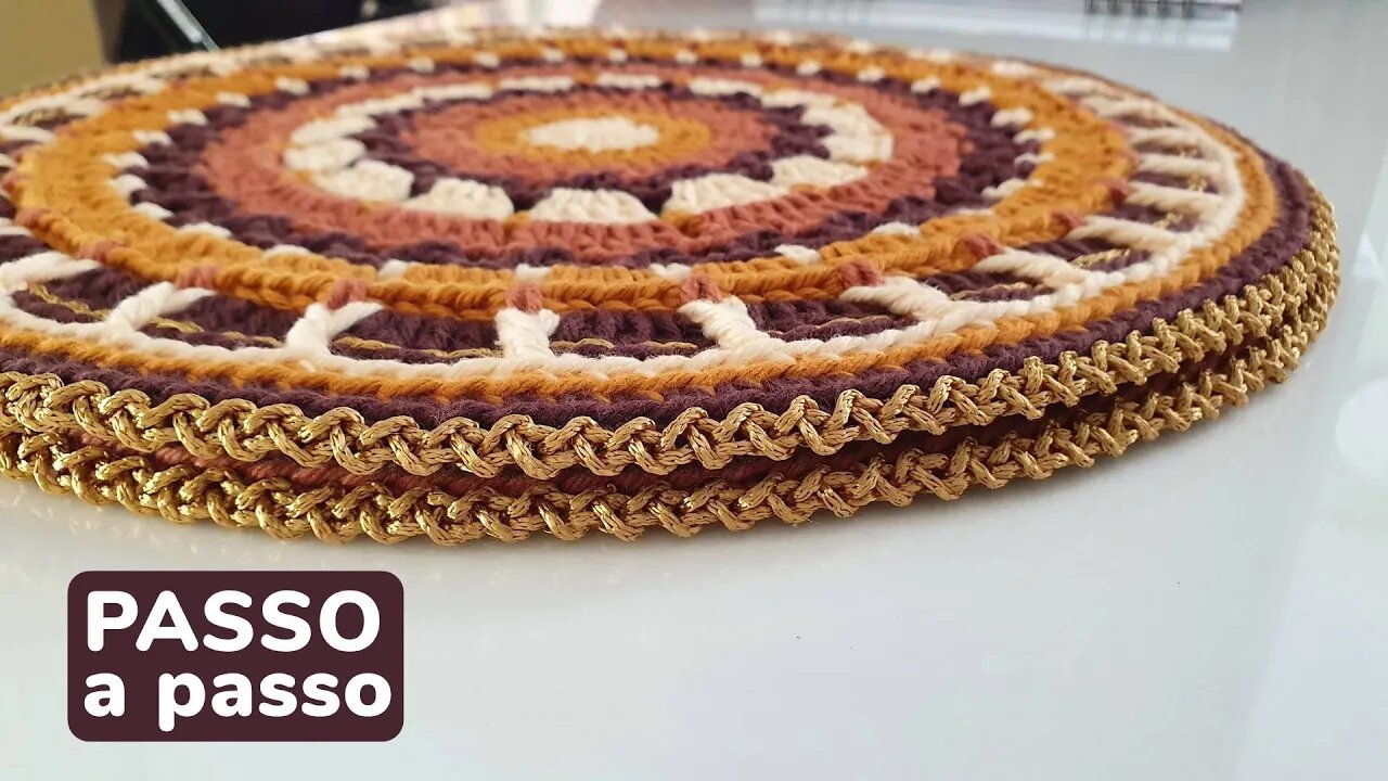 Sousplat MANDALA em crochê passo a passo | Jogo americano em crochê com acabamento zigue-zague