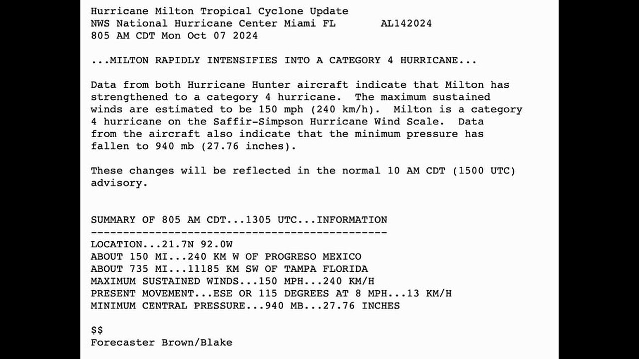 The current look of milton according to the national weather service....